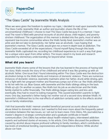 Essay on “The Glass Castle” by Jeannette Walls Analysis