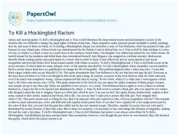 Essay on To Kill a Mockingbird Racism