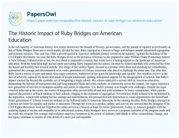 Essay on The Historic Impact of Ruby Bridges on American Education