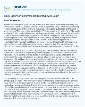 Essay on Emily Dickinson’s Intimate Relationship with Death