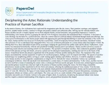 Essay on Deciphering the Aztec Rationale: Understanding the Practice of Human Sacrifice