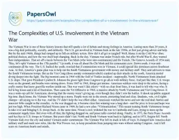 Essay on The Complexities of U.S. Involvement in the Vietnam War