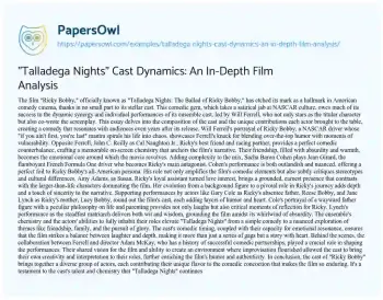 Essay on “Talladega Nights” Cast Dynamics: an In-Depth Film Analysis