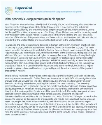 Essay on John Kennedy’s Using Persuasion in his Speech