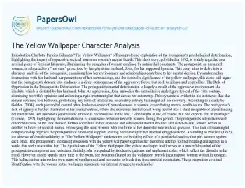 Essay on The Yellow Wallpaper Character Analysis