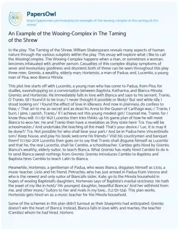 Essay on An Example of the Wooing-Complex in the Taming of the Shrew