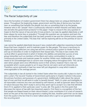 Essay on The Racial Subjectivity of Law