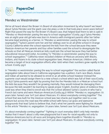 Essay on Mendez Vs Westminster