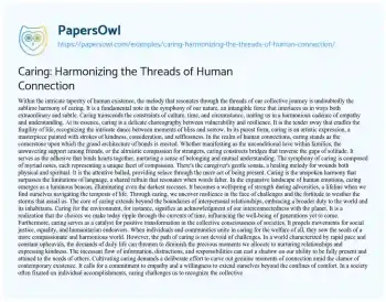 Essay on Caring: Harmonizing the Threads of Human Connection