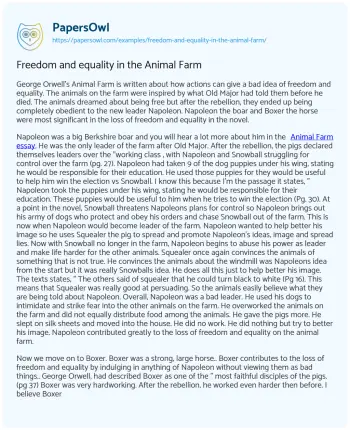 Essay on Freedom and Equality in the Animal Farm