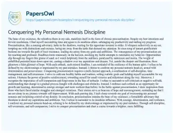 Essay on Conquering my Personal Nemesis Discipline