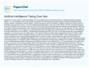 Essay on Artificial Intelligence Taking over Jobs