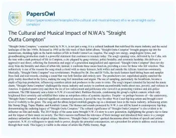 Essay on The Cultural and Musical Impact of N.W.A’s “Straight Outta Compton”