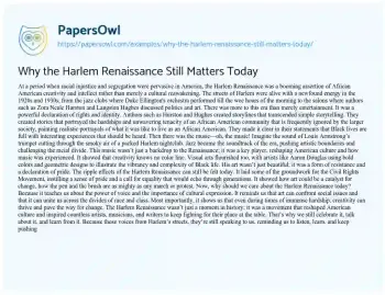 Essay on Why the Harlem Renaissance Still Matters Today