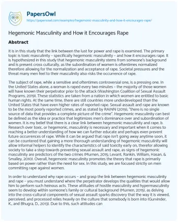 Essay on Hegemonic Masculinity and how it Encourages Rape