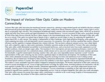 Essay on The Impact of Verizon Fiber Optic Cable on Modern Connectivity