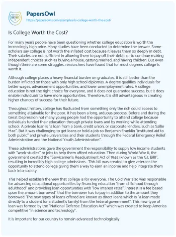 Essay on Is College Worth the Cost?