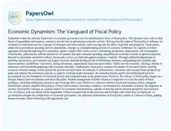 Essay on Economic Dynamism: the Vanguard of Fiscal Policy