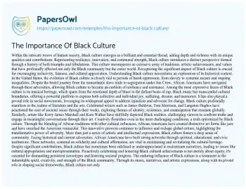 Essay on The Importance of Black Culture