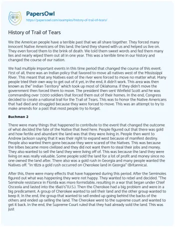 Essay on History of Trail of Tears