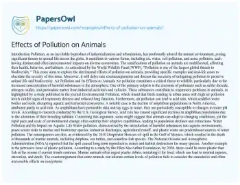 Essay on Effects of Pollution on Animals