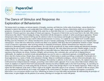 Essay on The Dance of Stimulus and Response: an Exploration of Behaviorism