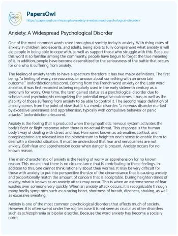 Essay on Anxiety: a Widespread Psychological Disorder