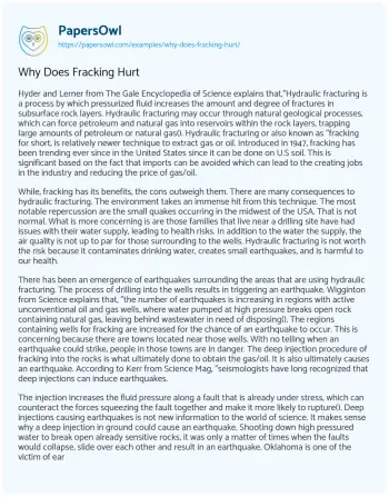 Essay on Why does Fracking Hurt