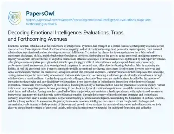 Essay on Decoding Emotional Intelligence: Evaluations, Traps, and Forthcoming Avenues