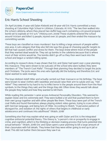 Essay on Eric Harris School Shooting