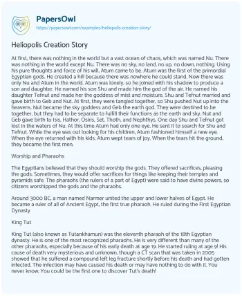 Essay on Heliopolis Creation Story