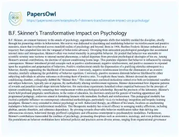 Essay on B.F. Skinner’s Transformative Impact on Psychology