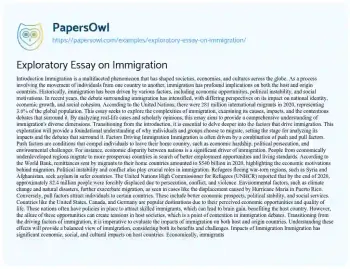 Essay on Exploratory Essay on Immigration