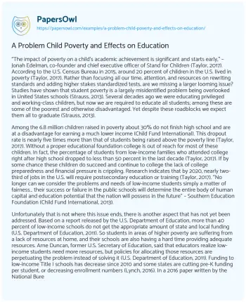 Essay on A Problem Child Poverty and Effects on Education