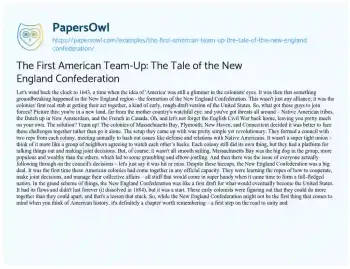 Essay on The First American Team-Up: the Tale of the New England Confederation