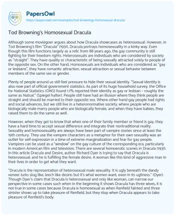 Essay on Tod Browning’s Homosexual Dracula