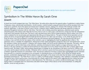 Essay on Symbolism in the White Heron by Sarah Orne Jewett