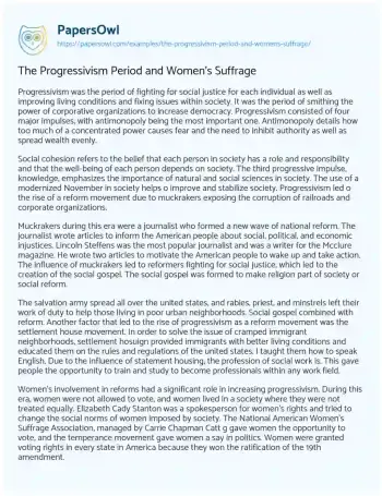 Essay on The Progressivism Period and Women’s Suffrage