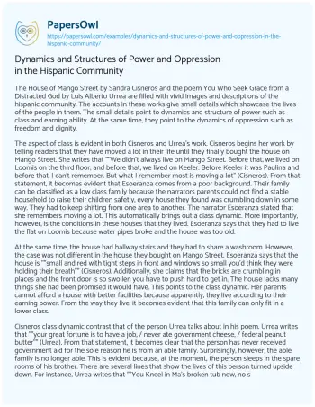 Essay on Dynamics and Structures of Power and Oppression in the Hispanic Community