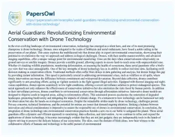 Essay on Aerial Guardians: Revolutionizing Environmental Conservation with Drone Technology