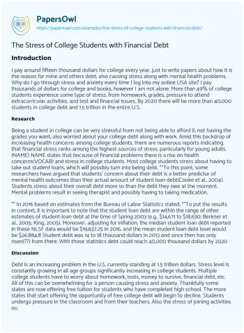 Essay on The Stress of College Students with Financial Debt