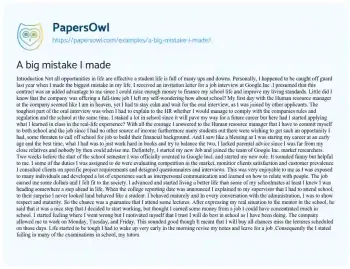 Essay on A Big Mistake i Made