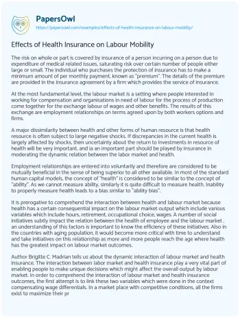 Essay on Effects of Health Insurance on Labour Mobility