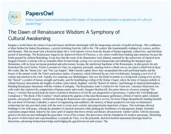 Essay on The Dawn of Renaissance Wisdom: a Symphony of Cultural Awakening