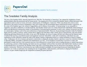 Essay on The Snedeker Family Analysis