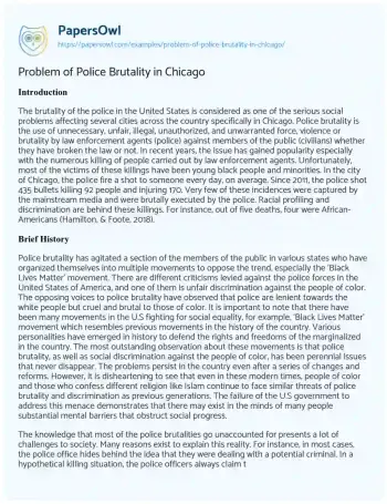 Essay on Problem of Police Brutality in Chicago