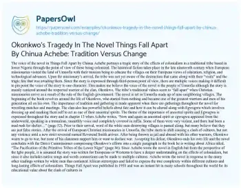 Essay on Okonkwo’s Tragedy in the Novel Things Fall Apart by Chinua Achebe: Tradition Versus Change