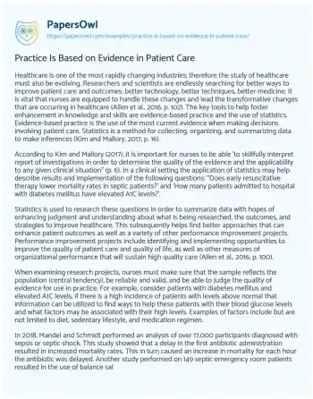 Essay on Practice is Based on Evidence in Patient Care