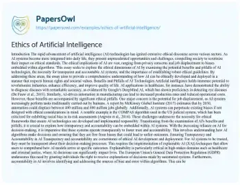 Essay on Ethics of Artificial Intelligence