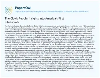 Essay on The Clovis People: Insights into America’s First Inhabitants